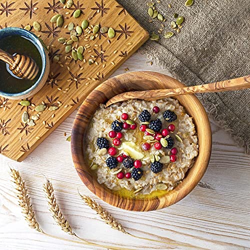 Forest Decor Wooden Bowl And Spoon Set - Natural Wood Hand Carved Bowl For Salad, Cereal, Oatmeal - Handmade Wooden Snack Bowls & Servers - Decorative Serving Dishes For Party - Wooden Fruit Bowl #TOP2