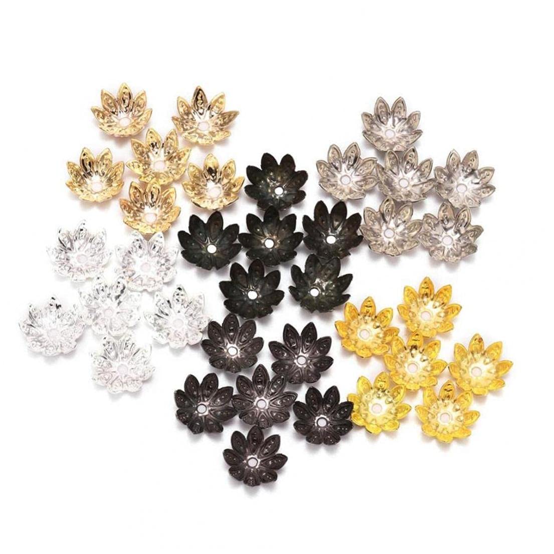 Zonster Multicolor 100Pcs 8 Mm Flower Metal Loose Spacer Bead Caps Cone End Beads Cap For Diy Jewelry Finding Making