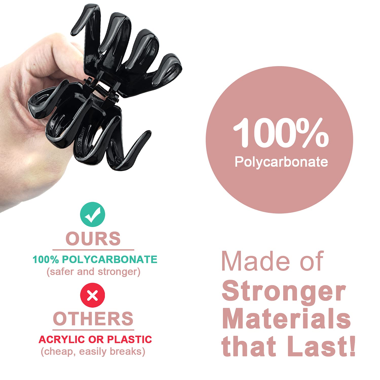 Large Octopus Hair Clips for Thick and All Hair Types, 3.2" Strong Hold Jumbo Hair Jaw Clips for Women and Girls, 6 Packs (Black & Brown) - Image 3