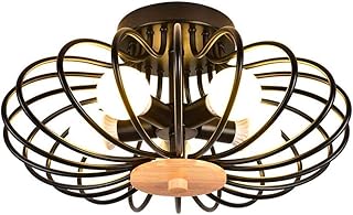 Lampa sufitowa w stylu retro, styl przemysłowy, żelazo, klosz lampy 3/5, okrągła klatka, oświetlenie podtynkowe, kawiarnia, restauracja, żyrandol, kuchnia, domek, sypialnia, sufit, 58 cm