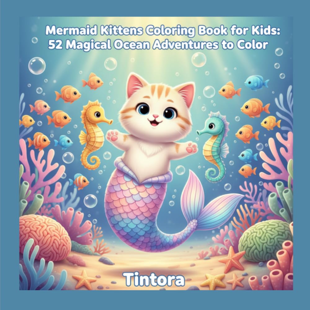 Mermaid Kittens Coloring Book for Kids: 52 Magical Ocean Adventures to Color: Adorable Kawaii Coloring Pages Featuring Kitten Mermaids, Seahorses, ... Worlds — Perfect for Girls and Boys Ages 4–10