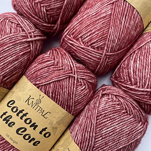 KnitPal Cotton to the Core, Soft Heathered Cotton Blend with Halo for Knitting or Crocheting 6 skeins, 780 metres/300 Grams