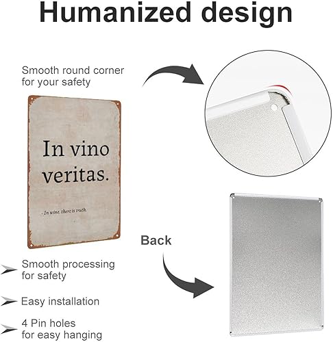 Miniatura 3 de Póster latino retro con texto en inglés "In Vino Veritas" para decoración de pared, cartel de metal de 8 x 12 pulgadas