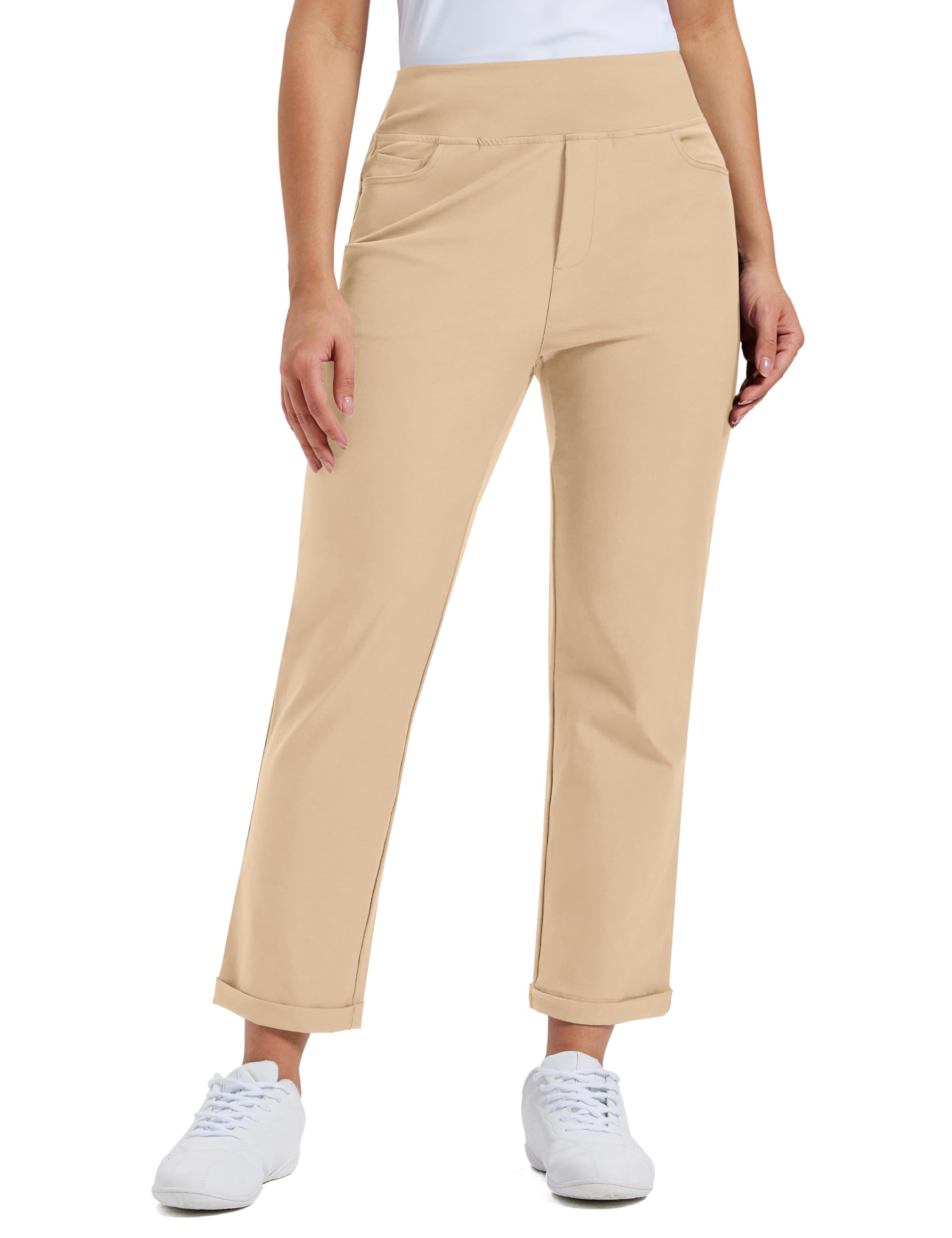 MoFiz Pantalon de Golf pour Femme avec Poches Pantalon Bureau de Extensible Pantalons de Business avec Ceinture élastique imperméable pour Sport, Voyage et Travail UPF50+ - 3