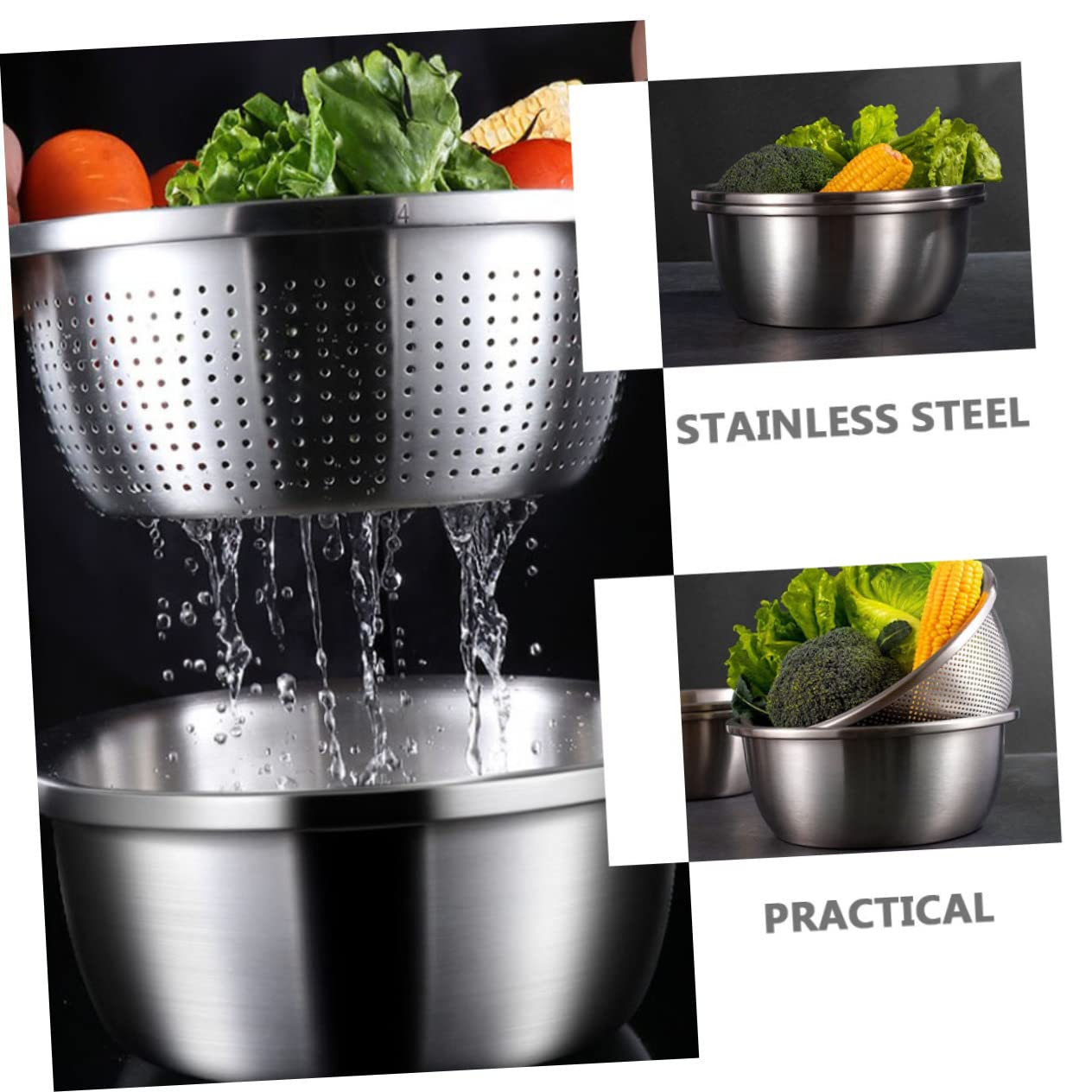Gatuida Scolapasta Set 1 in Acciaio Inossidabile a Doppio Strato Design a Fori Fini Ciotola Multifunzione per Frutta e Verdura per Cucina Indoor e Outdoor