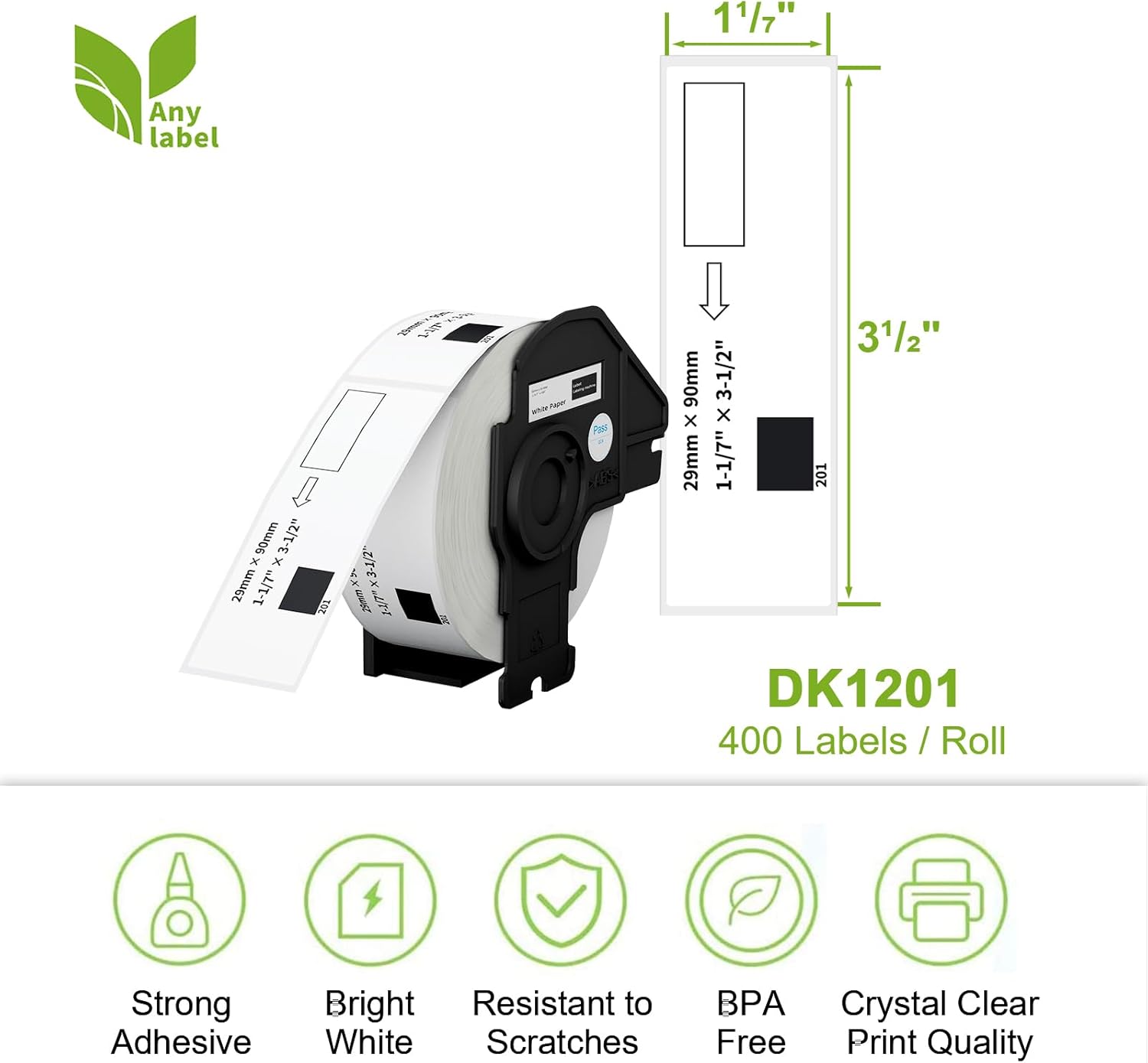 Compatible Standard Address Labels Replacement for Brother DK-1201 (1.1" X 3.5”), Use with Brother QL Label Printers (12 Rolls + 1 Reusable Cartridge, 400 Labels/Roll) - Image 2