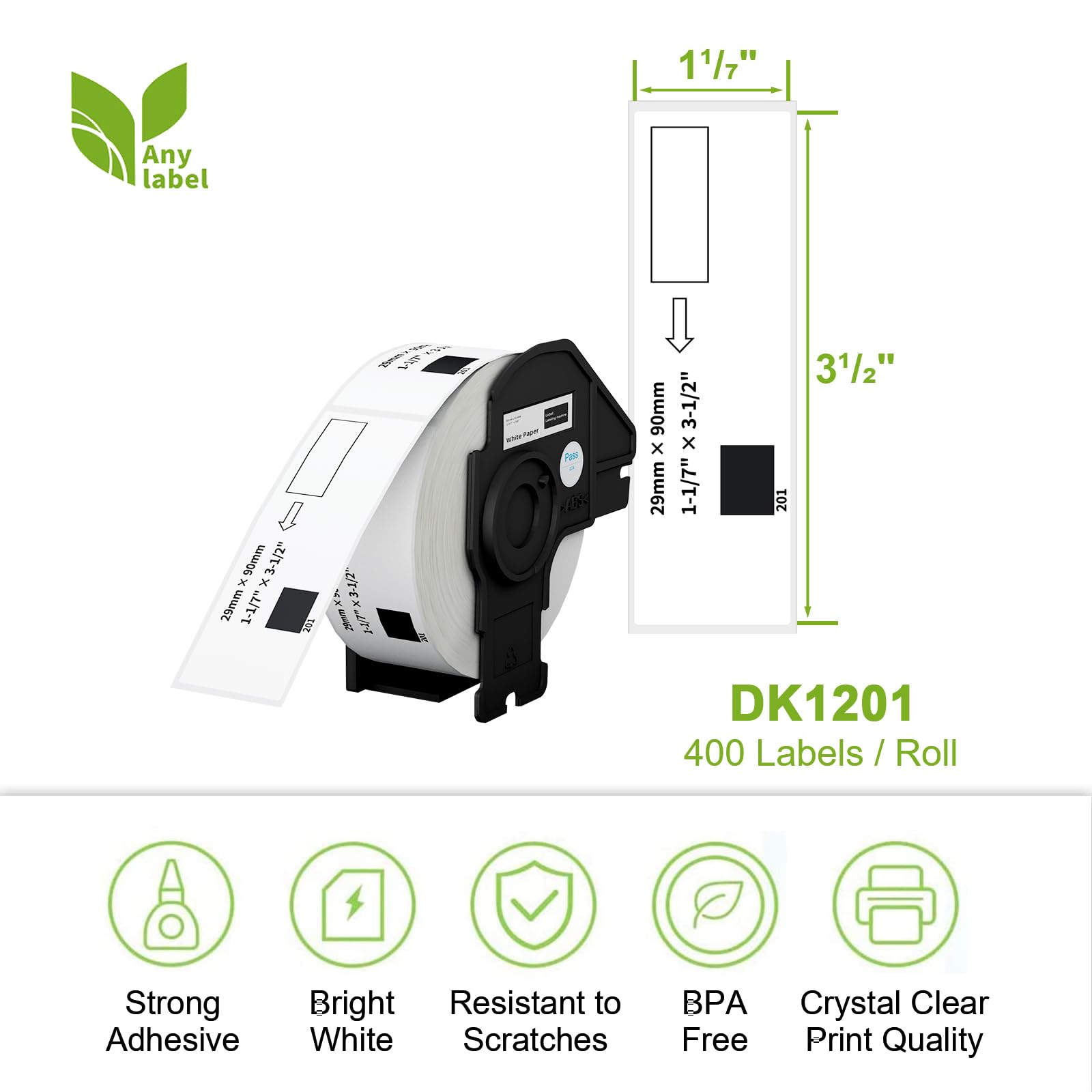 10 Rotoli Etichette Brother DK-11201 - 29x90 Mm, 4000 Etichette, Compatibili Con QL Series