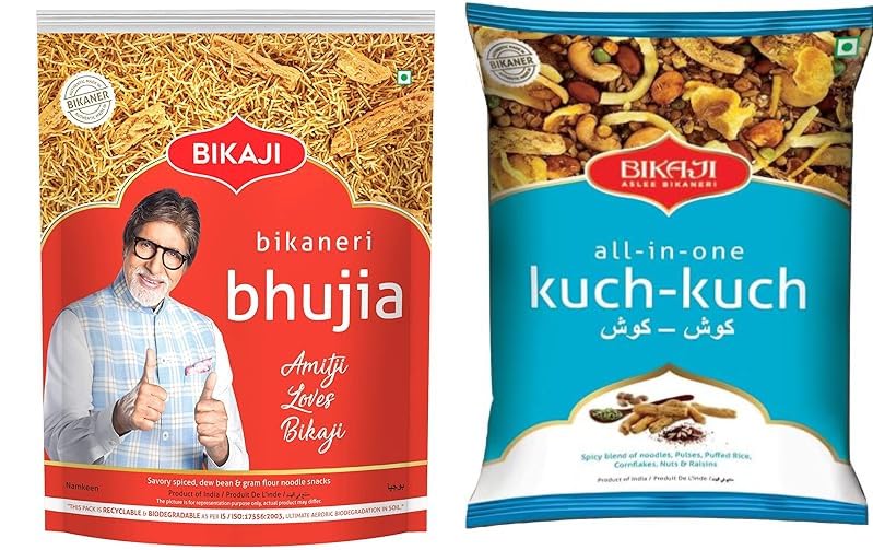 Bikaji Aslee Bikaneri Bhujia 1 Kg+ Bikaji All-in-one Mixture Namkeen 1 Kg| 2 Kg Combo