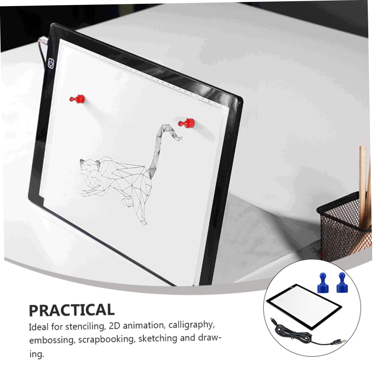 LIFKOME Table à Dessin Magnétique à LED A4 avec Plateau en Acrylique Blanc, Câble Usb, Règle Intégrée et Fonction Économie D'énergie pour Calligraphie et Scrapbooking