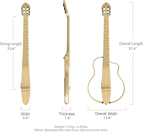 Miniatura 6 de Natasha Bamboo - Guitarra silenciosa inteligente para principiantes, cuerda de nailon, guitarra clásica silenciosa con marcos extraíbles, receptor