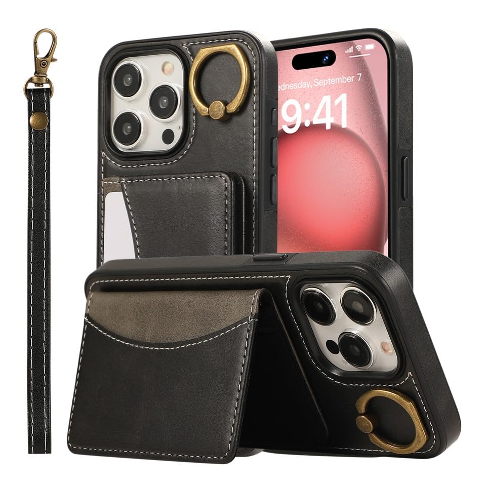 Pour iPhone 15 (6,1 pouces (couleur : noir) étui en cuir durable avec rabat magnétique pour smartphones