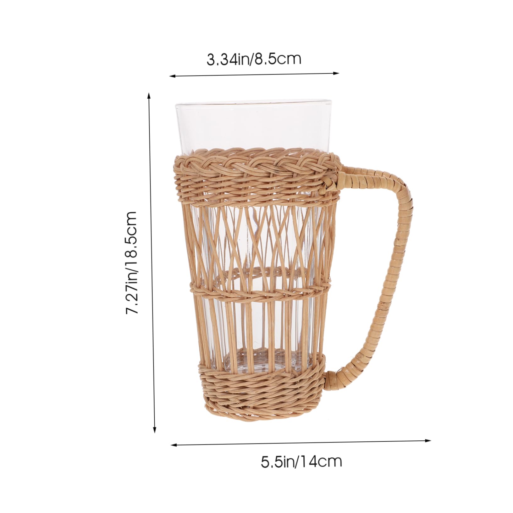 GRIRIW Rattan Glass Beverage Mugs Stein Beer Mug Cups Juice Glasses Clear Coffee Mug Cottagecore Decor Espresso Mugs Water Glasses Clear Glasses Retro Drinking Glasses Rattan Vase Pp Vine