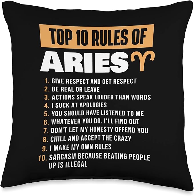Top 10 Rules Of Aries - Zodiac Sign Astrology Horoscope Throw Pillow