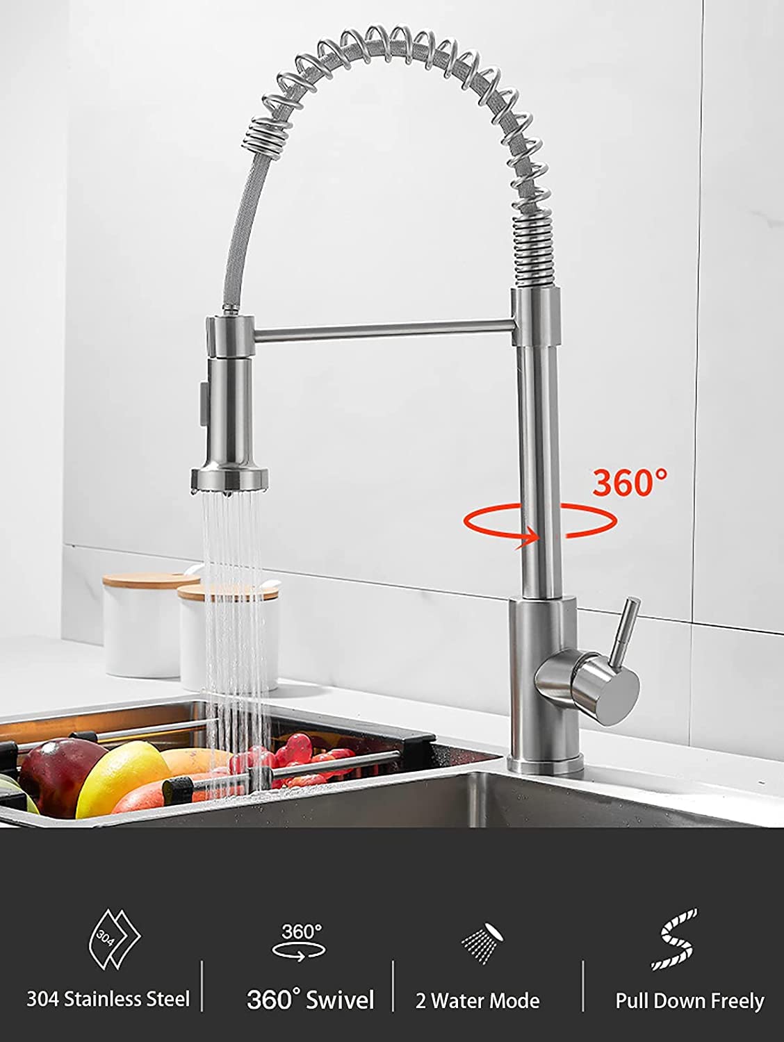 WENKEN Kitchen Tap, Kitchen Mixer Tap, Brushed Nickel Kitchen Sink Tap