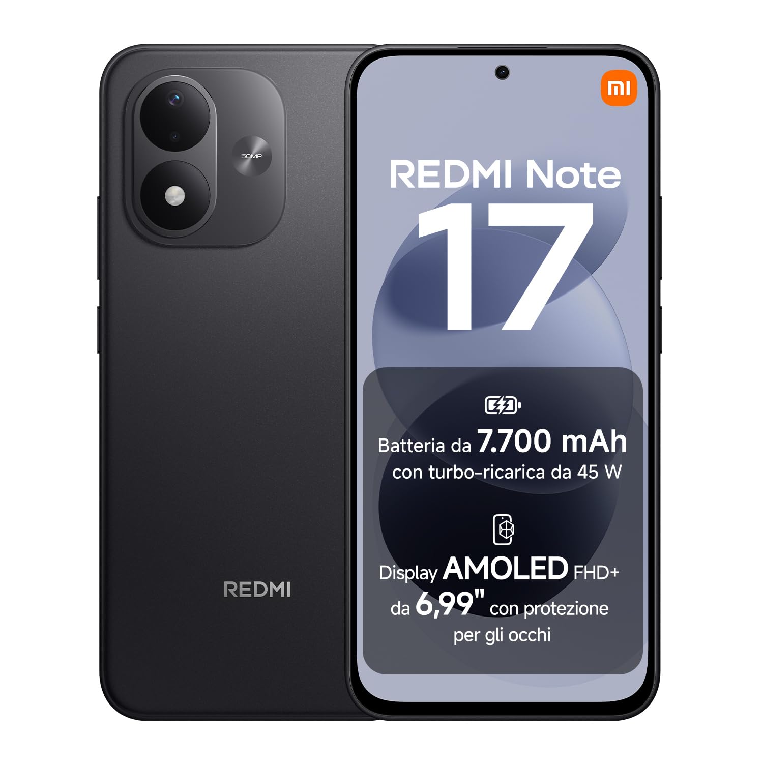 REDMI Note 17, Smartphone 6+256GB, Black, Batteria da 7700 mAh | Fotocamera 50MP, Ricarica Turbo 45W, Display AMOLED FHD+ 6,99", Xiaomi HyperOS 3+Google Gemini, Resistenza Polvere&Acqua IP65