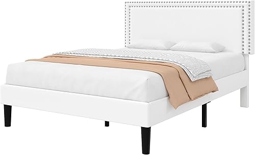 Miniatura 343 de VECELO Base de cama de tamaño matrimonial con cabecera tapizada ajustable, plataforma de listones de madera, diseño sin ruido, fácil montaje Negro
