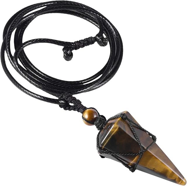 Nupuyai Braided Crystal Point Pendant Necklace for Women Men, Hexagonal Pendulum Pendant with Adjustable Cord