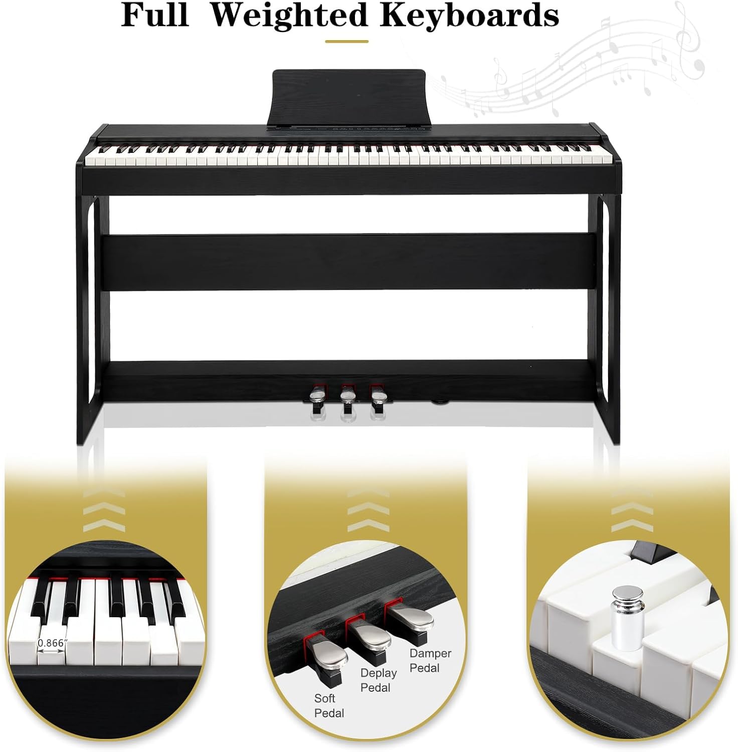 LEADZM Pianoforte Digitale a 88 Tasti, Tastiera Completamente Pesata, Pianoforte Elettrico con MIDI USB, Audio Bluetooth e Altoparlanti Stereo, 128 Toni e Ritmi, Sistema a 3 Pedali (Nero)
