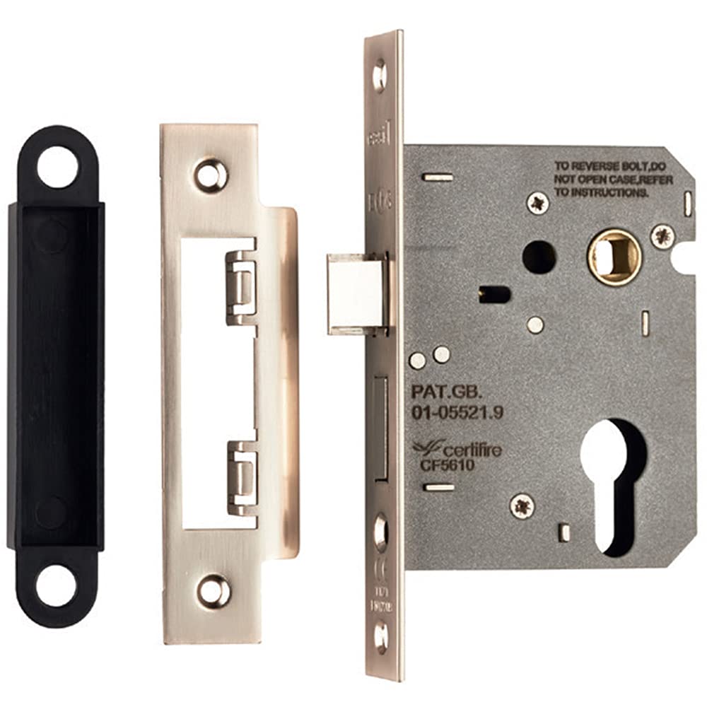 76mm Contract Euro Profile Sashlock - Square Forend - Satin Nickel Door Latch