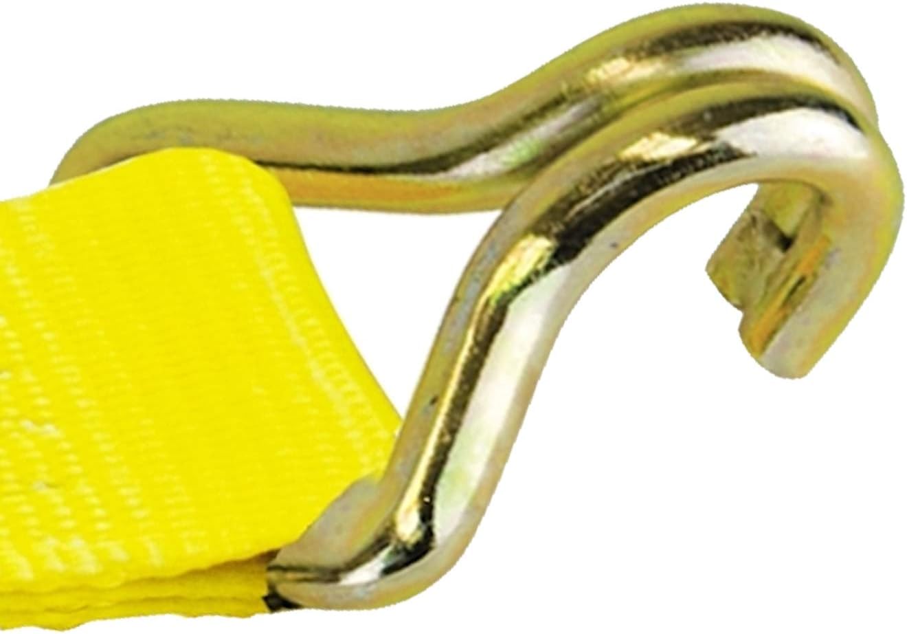VULCAN Winch Strap with Wire Hook - 2 Inch x 27 Foot - 4 Pack - Classic Yellow - 3,300 Pound Safe Working Load