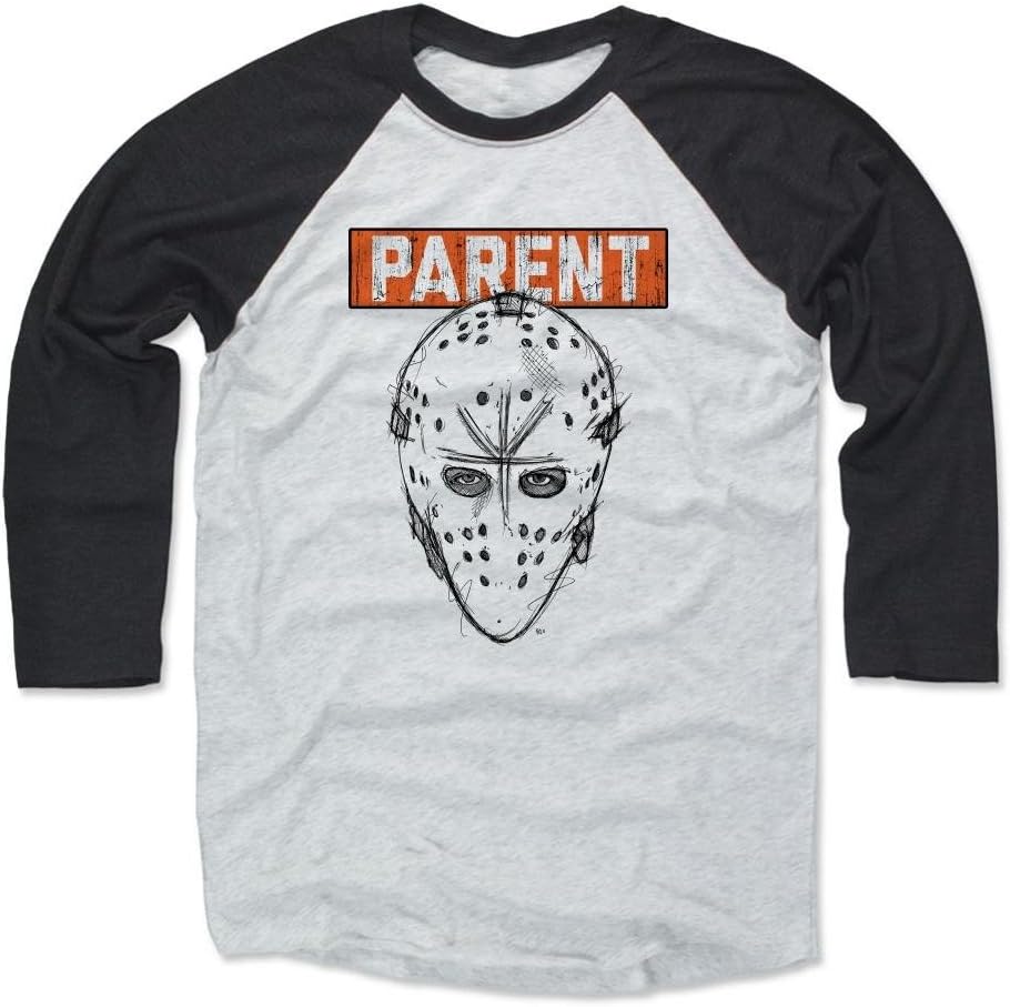 500 LEVEL Bernie Parent Shirt - Vintage Philadelphia Hockey Raglan Tee - Bernie Parent Facemask