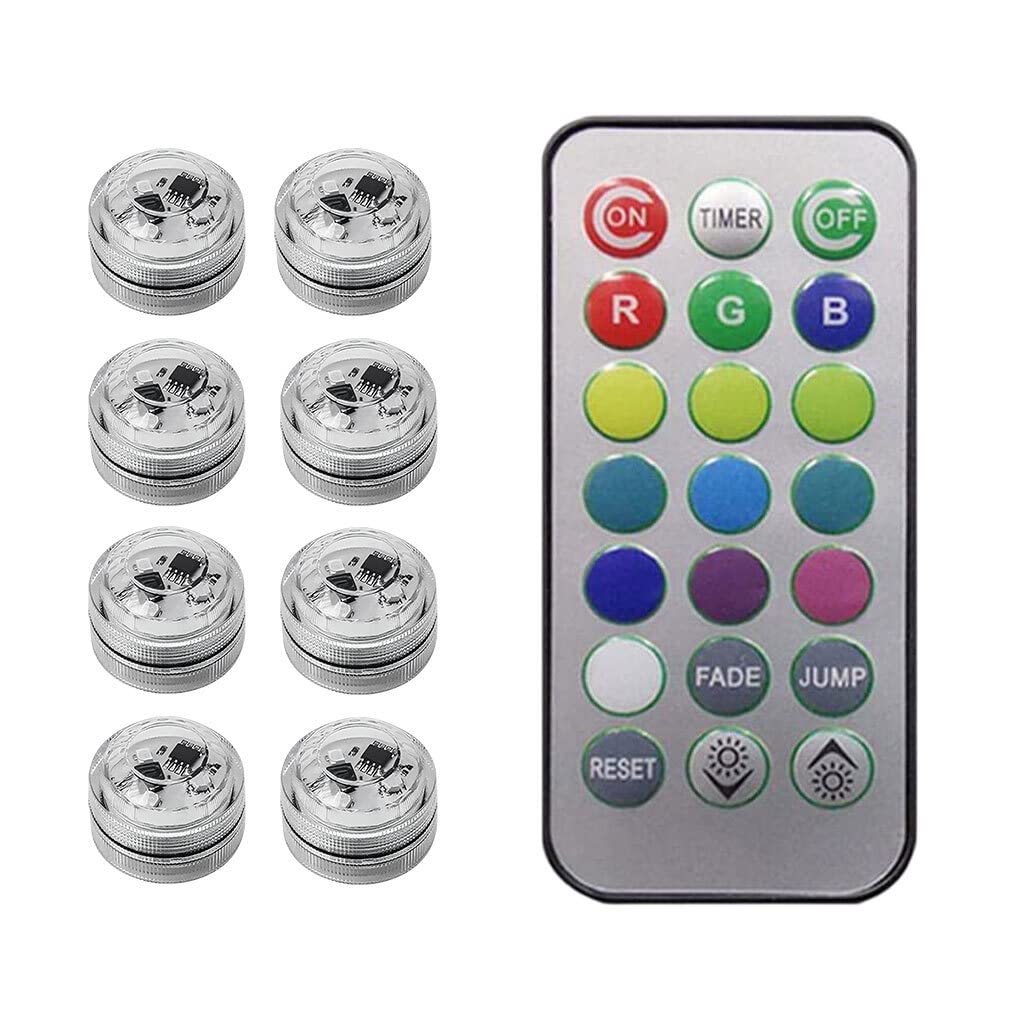 Ailan Wireless Adhesive LED Ambient Light Remote Control Roof with Battery Colorful Night Lights Lamp Aquarium Decoration, 8 lights