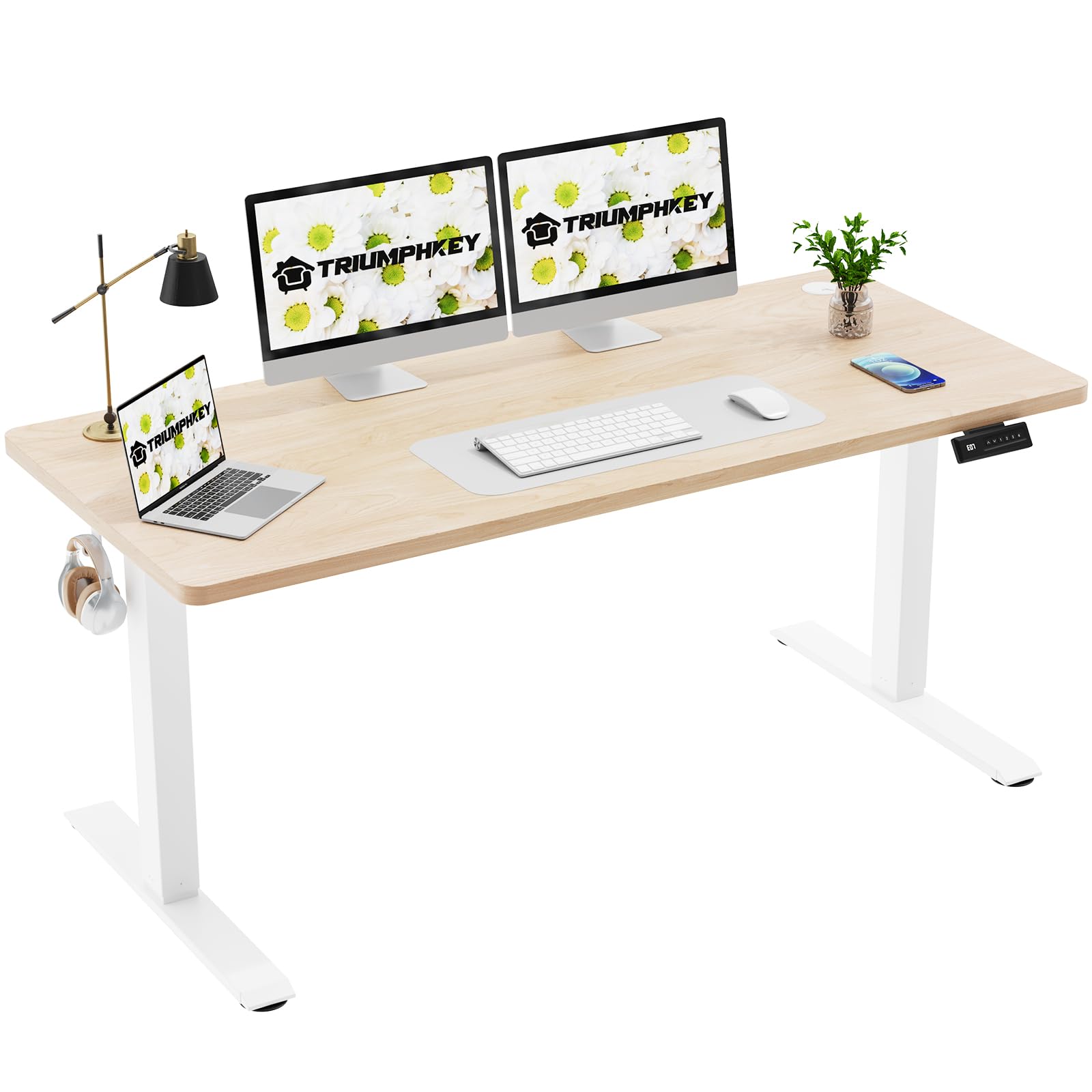 TRIUMPHKEY Scrivania Regolabile in Altezza,160x70cm Pezzo Intero Elettrica Scrivania per Computer con 4 Funzione di Memoria,Scrivania da ufficio,Standing Desk 71-119cm,Beige