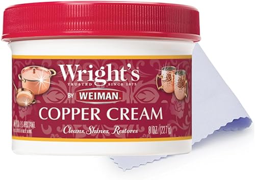 Wright's by Weiman - Limpiador de cobre y latón en crema, limpia y elimina suavemente el deslustre sin rayar, paño de pulido incluido