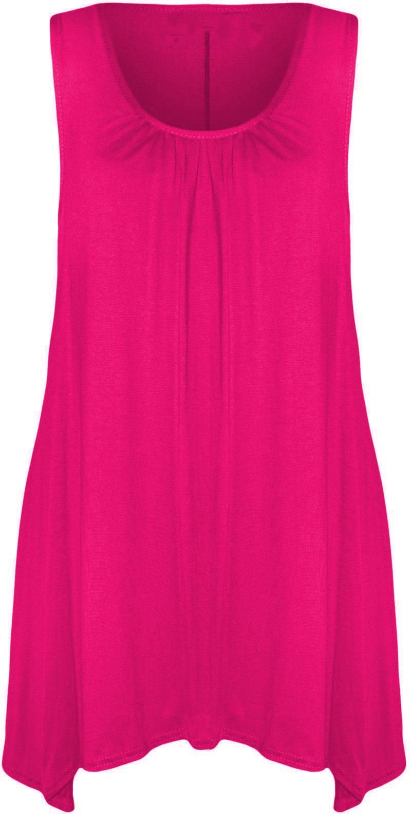 Mustwearit New Womens Ladies Hanky Hem Baggy Summer Casual Long Tunic Vest Top UK Size 8-26 Fuchsia