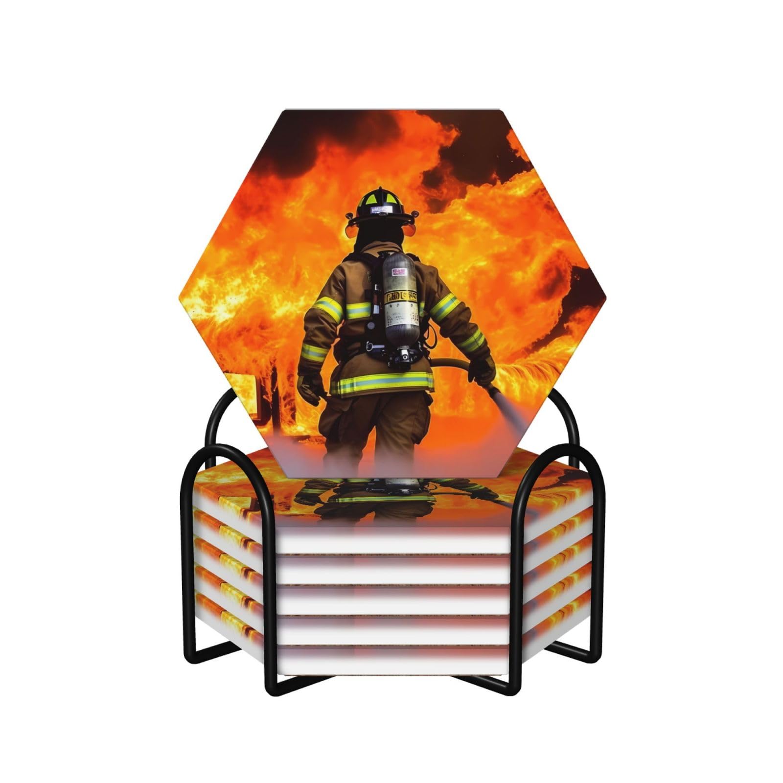 Dessous de verre en céramique avec support en métal motif flammes tapis de tasse cuisine