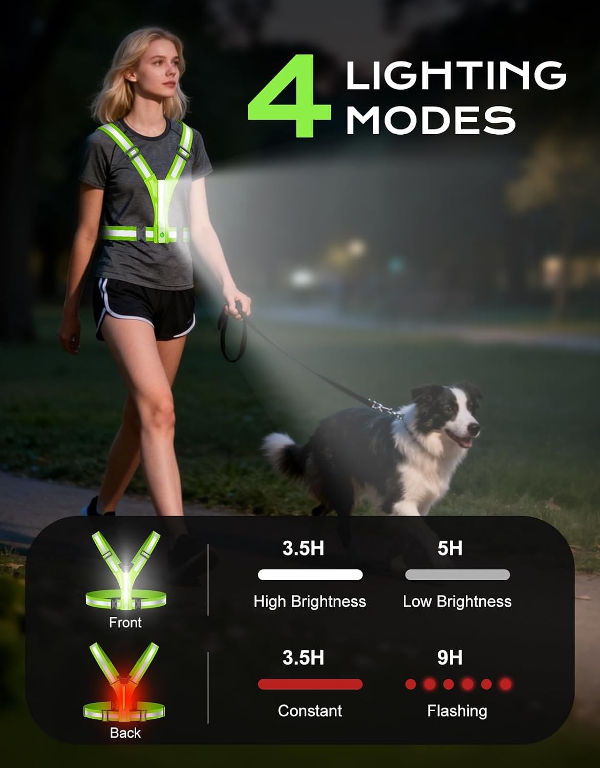 Cuvccn LED Reflective Vest Super Bright Lighting, Running Light for Runners image 3