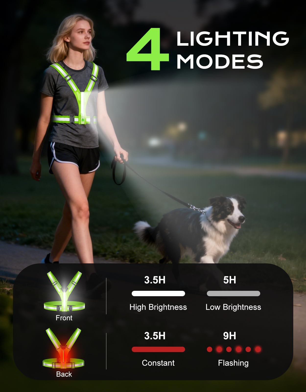 Cuvccn Gilet riflettente a LED con illuminazione super luminosa, luce da corsa visibile a 360° per corridori, impermeabile, regolabile, riflettente, per uomo/donna/bambini, passeggiate notturne, corsa