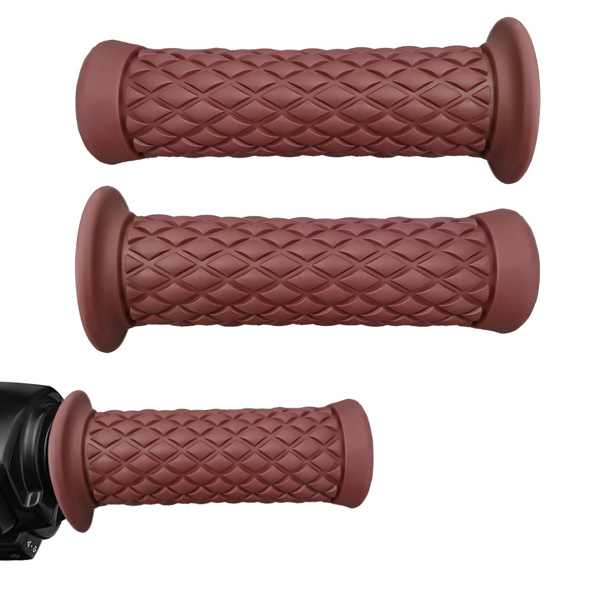 2 PCS Motorcycle Hand Grips, Vintage Non-Slip Rubber Handlebars for 21mm/24mm Handles, Soft Motorbike Thruster Grip for Hand Comfort, Universal Motorcycle Accessories (Brown)