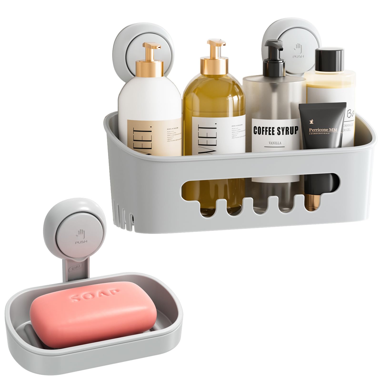 TAILI Shower Caddy Suction Cup Soap Dish Heavy Duty Bathroom Organizer Removable Shelves for Inside Shower Shampoo Waterproof