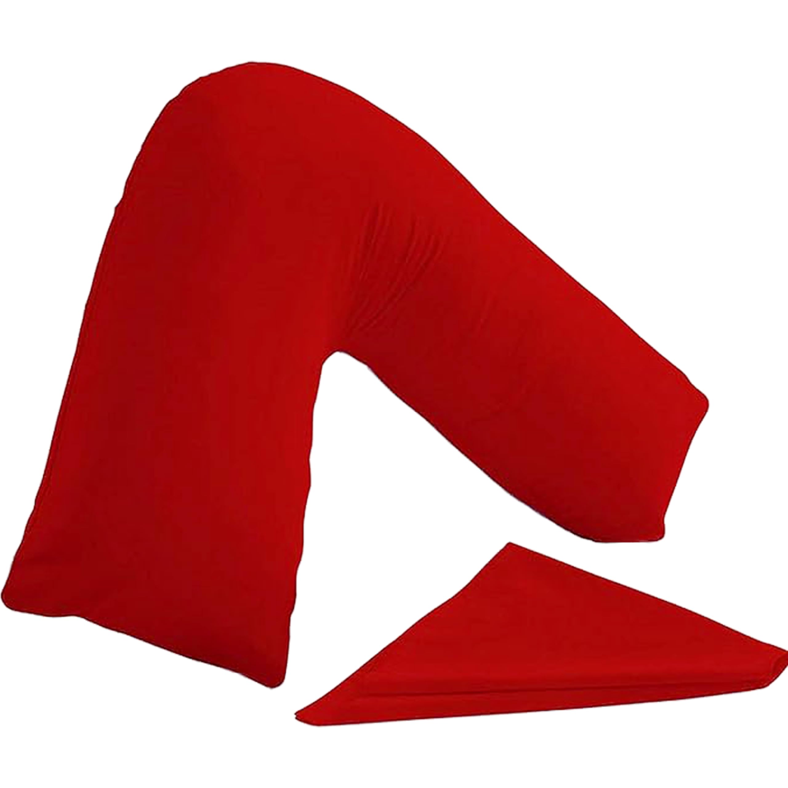 I&S Home Orthopaedic V-Pillow with Red pillowcase - Soft & Comfortable V Shaped Triangle Pillow - Extra Filled Hollowfibre Support for Neck, back and shoulder, Maternity Pregnancy Support