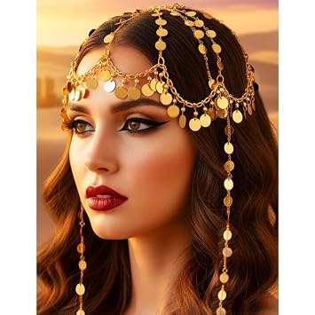Kilshye Sequin Head Chain Gold Headpiece Cap Festival Costume Headband for Women