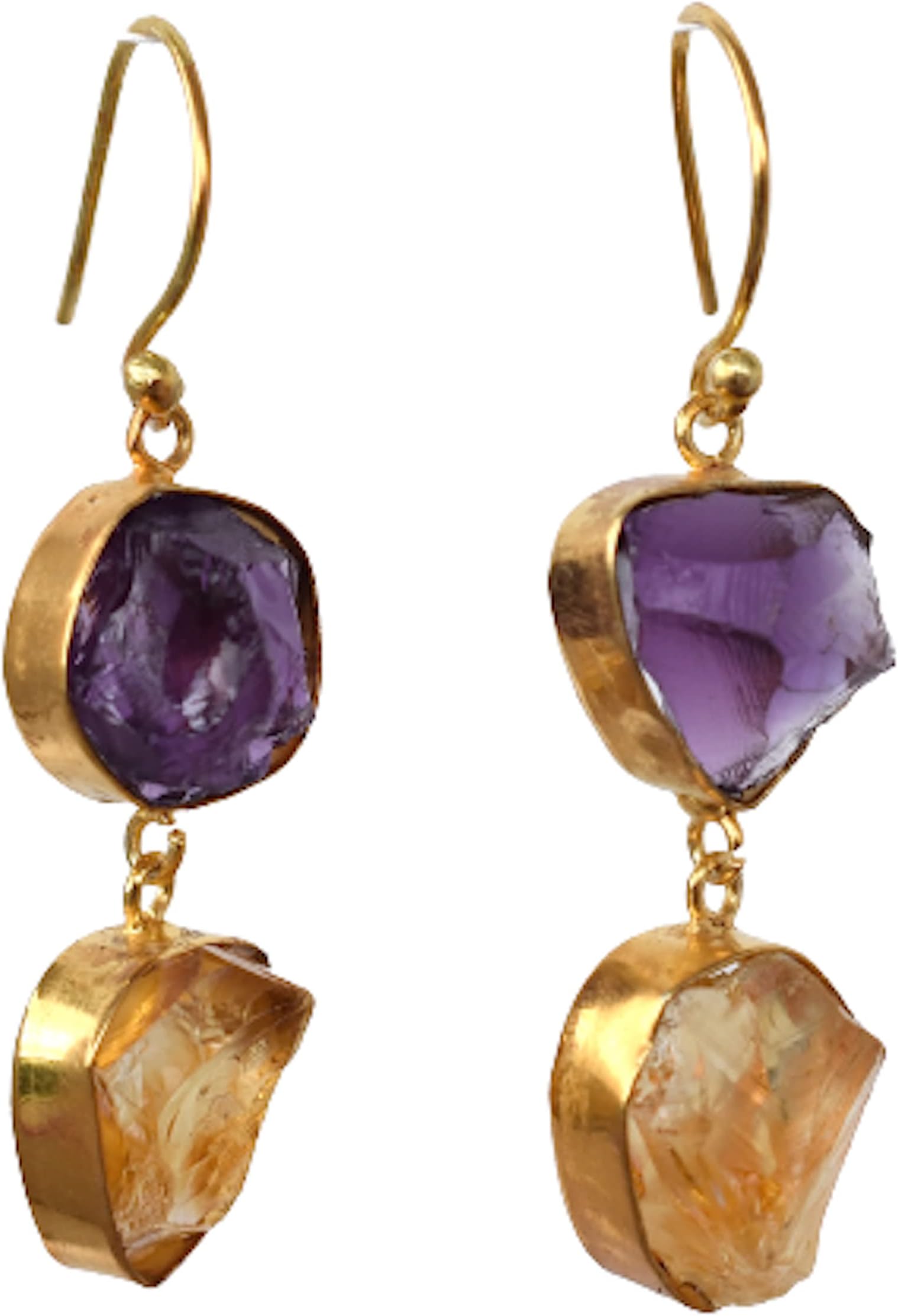 Veracity Jewelry DELIVERING SMILEVeracity Jewelry Raw Multi Gemstone Amethyst Citrine Earrings - 18K Gold Plated Dangle Earrings For Women - Handmade Jewelry - VE-287