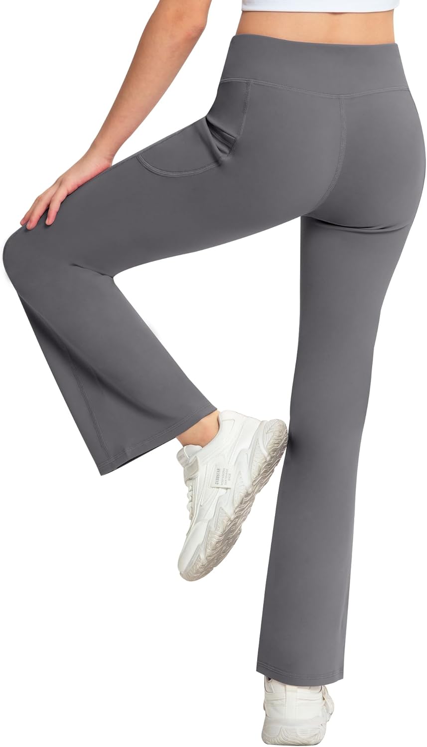 NORMOV Girl's Bootcut Yoga Pants with Pockets,High Waisted Casual Kids Bell Bottoms Pants - Image 2