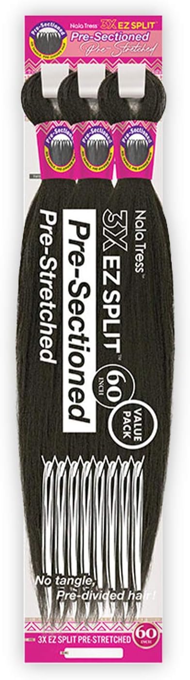 JanetCollection Braids Pre-Sectioed Nala Tress 3X EZ Split Pre-Stretched 60" (3-pack, 1B)