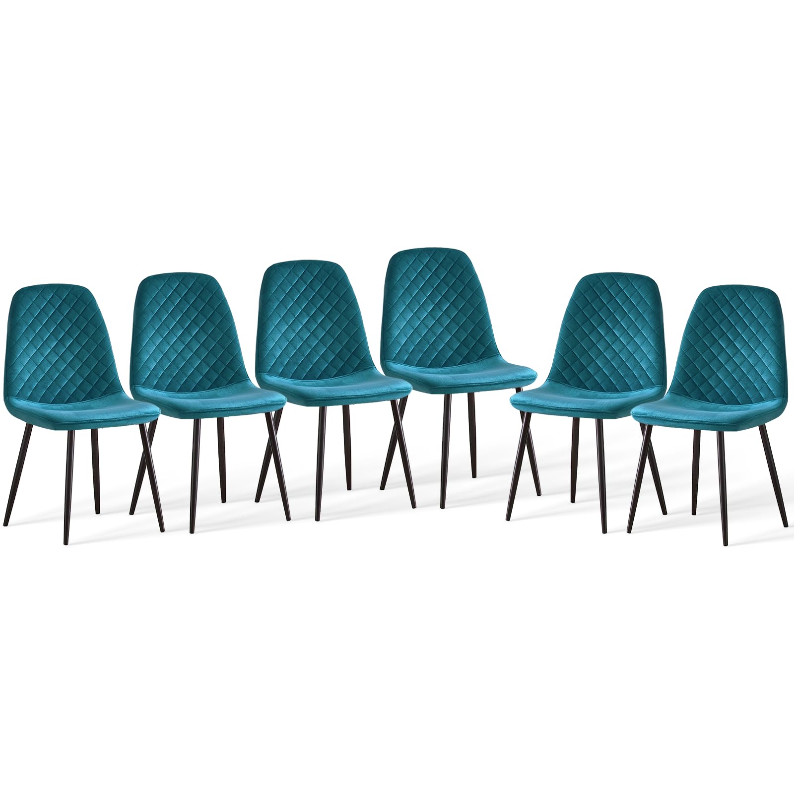 JaHECOME Dark Teal Dining Chairs Set of 6 Velvet Fabric Upholstered Seat Living Room Chairs Metal Legs for Kitchen Lounge Home Office