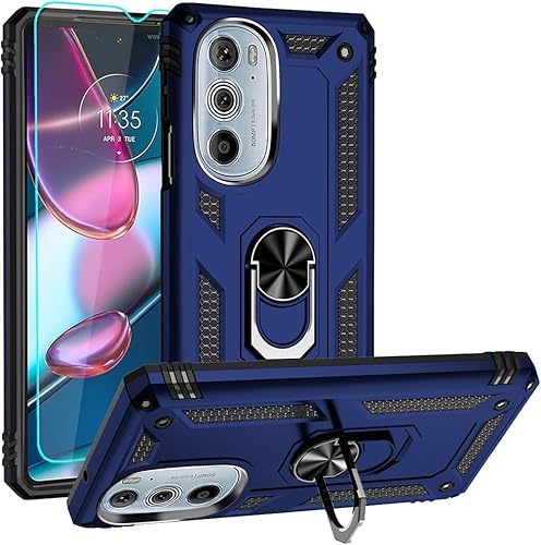Androgate Funda para Motorola Moto Edge Plus 2022 - Edge+ 2022 con protector de pantalla HD, soporte de anillo de metal de grado militar, probada en