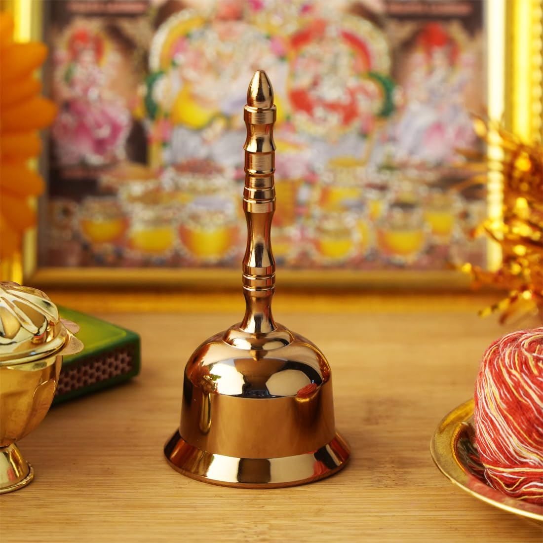 Rose Gold Brass Pooja Bell - Elegant Gift for Religious Ceremonies -1