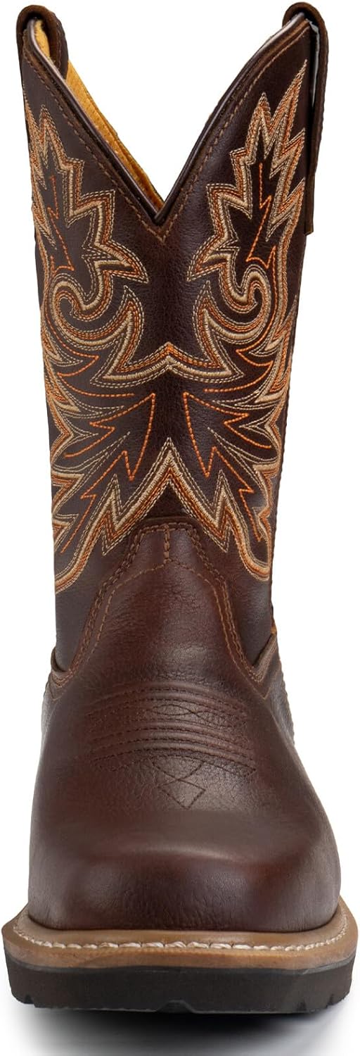 SUREWAY Mens Western Square Toe Cowboy Boots for Men,Soft/Steel Toe Full Grain Leather Slip On Pull On Work Boots for Construction Farming,Waterproof Steel Toe Dark Brown,Size 11 - Image 6