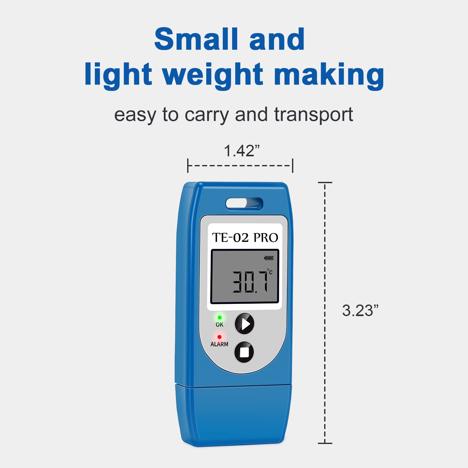 ThermElc TE-02Pro Registratore di Dati di Temperatura Riutilizzabile -30/+60°C LED MKT PDF CSV