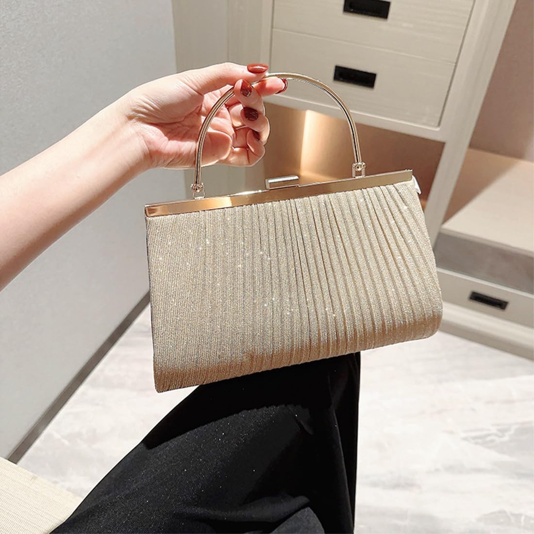 Pahajim Sparkly Clutch Purses for Women Dressy Evening Handbags Elegant Glitter Crossbody Bag