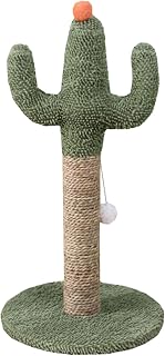 Rascador de gato Cactus, poste de rascador de gato verde, poste de sisal natural con bola interactiva, varillas de rascador estables para gatitos, los postes de sisal y los arañazos son con suave