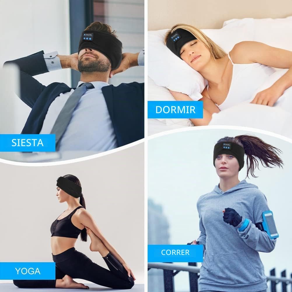 flintronic Auriculares para Dormir, Diadema Deportiva para Dormir 5.4, Antifaz para Dormir Auriculares Bluetooth, para Deportes, Musica, Correr, Viajar(Negro)