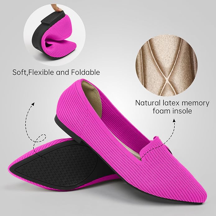 Image of TINGRISE Women's Flats Shoes Pointed Toe Knit Washable Ballet Comfortable Dressy Work Flat