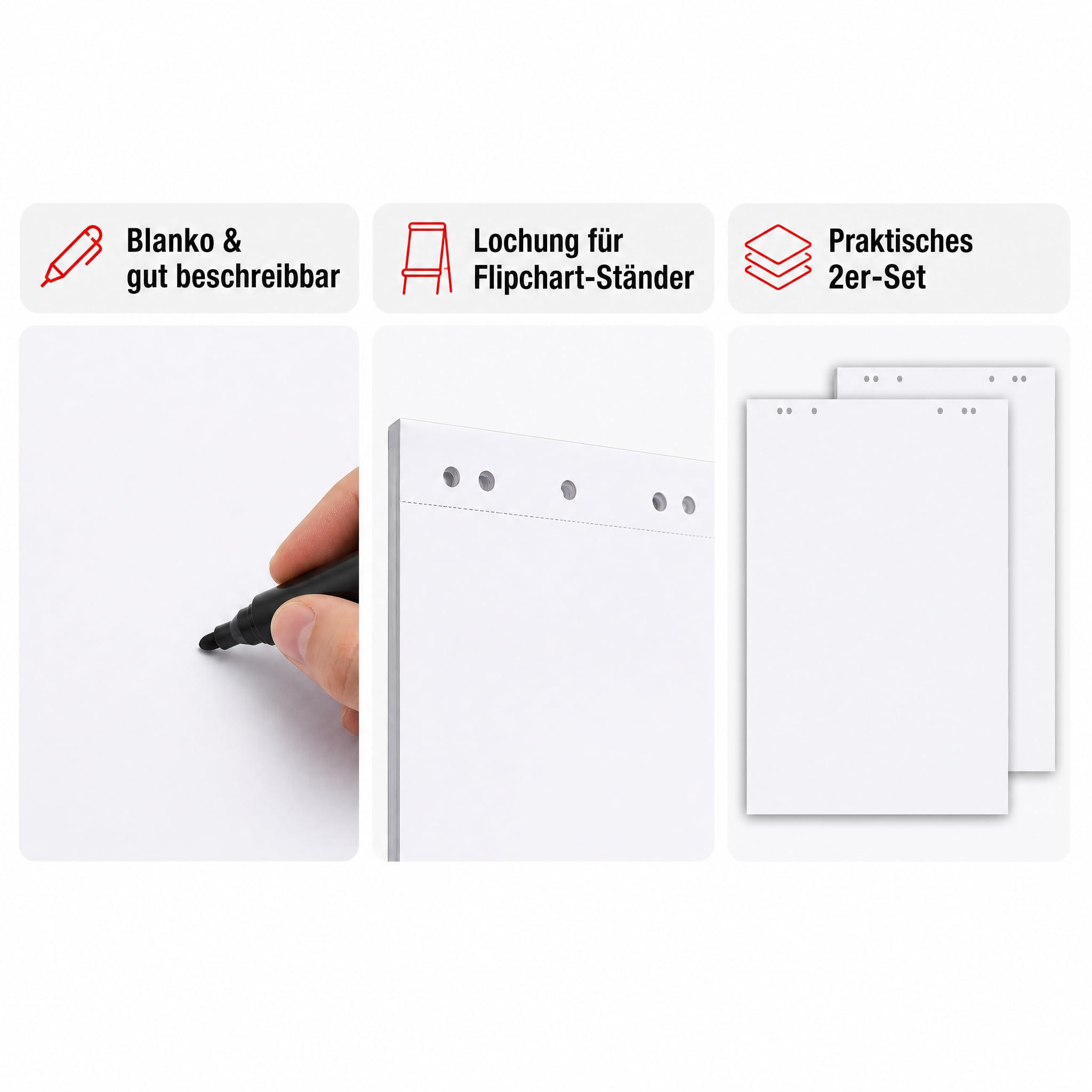 Conipa® - 2 x Flipchart Papier Block 65x98 cm weiß (BLANKO) 80 g/qm - 2 Flipchart-Blöcke à 20 Blatt - Whiteboard-Papier für Charts & Meetings (2 Blöcke Blanko)