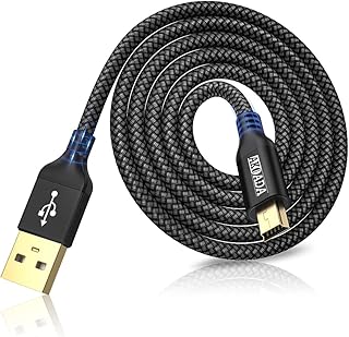 Mini USB Cable 3M, Braided USB 2.0 to Mini B Cable Data Charging Cable Compatible with PS3 Controller, Garmin GPS, Blue Yeti,Hero 3/4, Dash Cam, Nikon, Canon etc (Black)